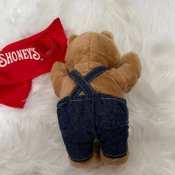 Vintage Shoneys Restaurant Bear Plush toy 10” Stuffed Animal Mascot Red Shirt - Picture 7 of 12